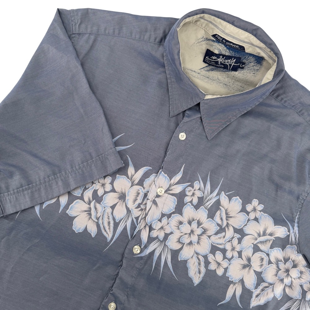 Billabong Floral Button Down Shirt Mens Large Blue Short Sleeve Surf Beachwear